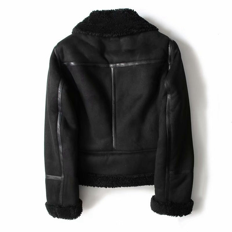 Winter Lapel Suede Jacket - Warm Lamb Wool Coat for Women Motorcycle Outwears - Florence Luxe