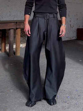 Chic Black Wide-Leg Pants with High-Waisted Belt - Oversized Style