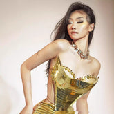 Golden Evening Dress with Bright Surface Design for Parties - Florence Luxe