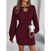 Womens Cut Out Sweater Dress - Long Sleeve Bodycon Mini Dress for Fall and Winter - Florence Luxe