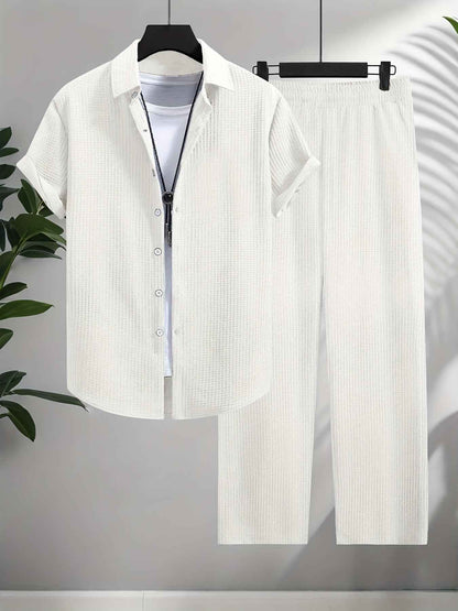 Fashion Jacquard Short-sleeved Suit with Trousers