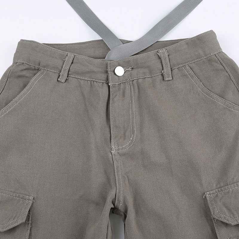 Multi-Pocket Gray Straight Loose Jeans for Women - Slim Look and Comfort