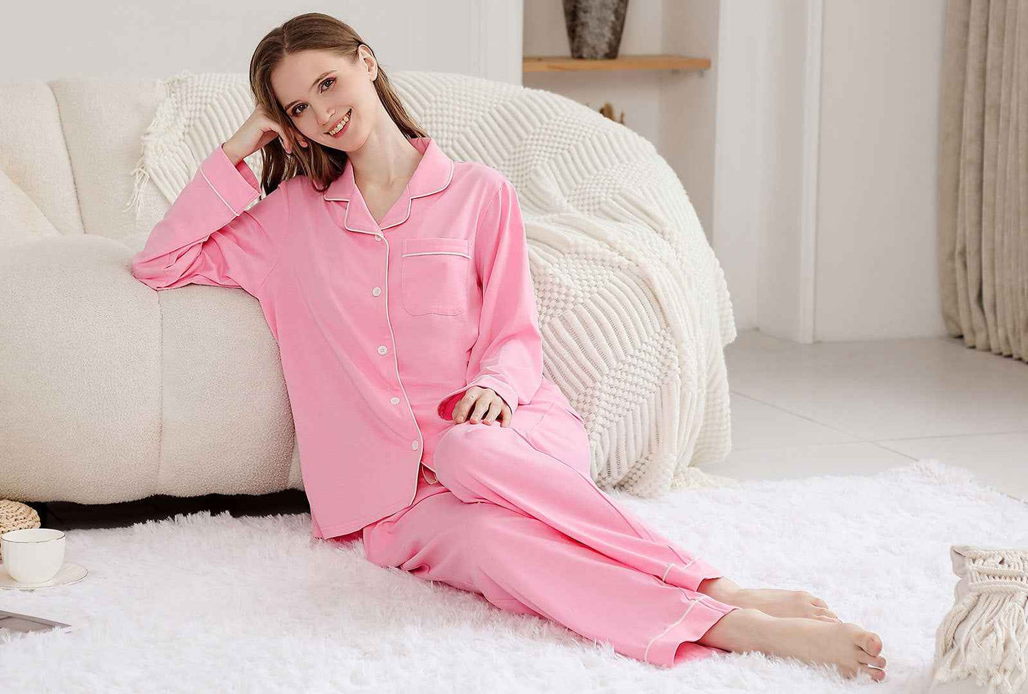 RONGTAI Womens Cotton Pajama Sets Comfy Fall Winter Long Sleeve Sleepwear 2 Pcs PJs Nightwear S-XXL
