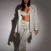 Long-Sleeved Blazer Suit and Straight-Leg Trouser Set with Bra Lapel for Fashion Parties - Florence Luxe