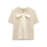 Transparent Organza Bowknot Decoration Knitted Coat.