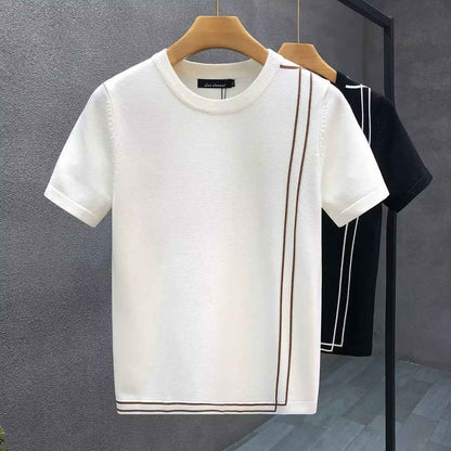 Striped Knitted Summer T-Shirt for Men - Youth Slim Fit High-end Retro Short Sleeve