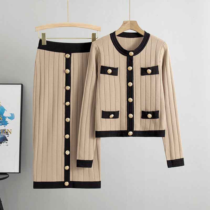 Skirt Knitted Cardigan Two-piece Set Dress For Women Autumn And Winter
