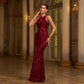Elegant Sleeveless Round Neck Sequins Slim Sheath Banquet Fishtail Dress