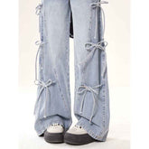 Bow Bandage Jeans for Women Loose-Fitting Wide-Leg Trousers Stylish and Comfortable