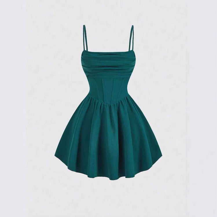 Sexy Dress Solid Color Pleated Back Zipper Sling Dress