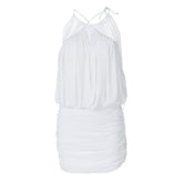 Off-the-Shoulder Rhinestone Dress with Mesh Ruffles for Women - Florence Luxe