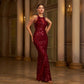 Elegant Sleeveless Round Neck Sequins Slim Sheath Banquet Fishtail Dress