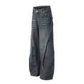 American Retro Wide Leg Jeans Men - Heavy Industry Deconstruction Stitching