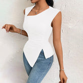 Diagonal Collar Slim-fit Solid Color Short Sleeve Women Casual Hoodie Shorts Suit - Florence Luxe