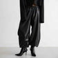 Leather Ankle-Tied Bloomers Loose PU Leather Pants Trousers