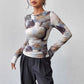 Ink-wash Retro Print Top for Women - Stylish Slim-fit Versatile Design