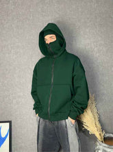 Double-layer Masked Hooded Loose Zip Men&