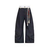 American Retro Machete Design Jeans with Double Waist Strap Stitching