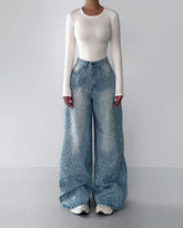 Irregular Rhinestone Jeans - Florence Luxe