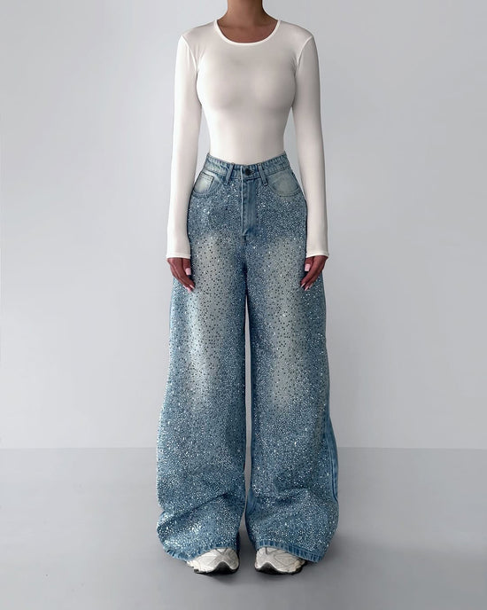 Irregular Rhinestone Jeans - Florence Luxe