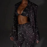 Long-Sleeved Blazer Suit and Straight-Leg Trouser Set with Bra Lapel for Fashion Parties - Florence Luxe