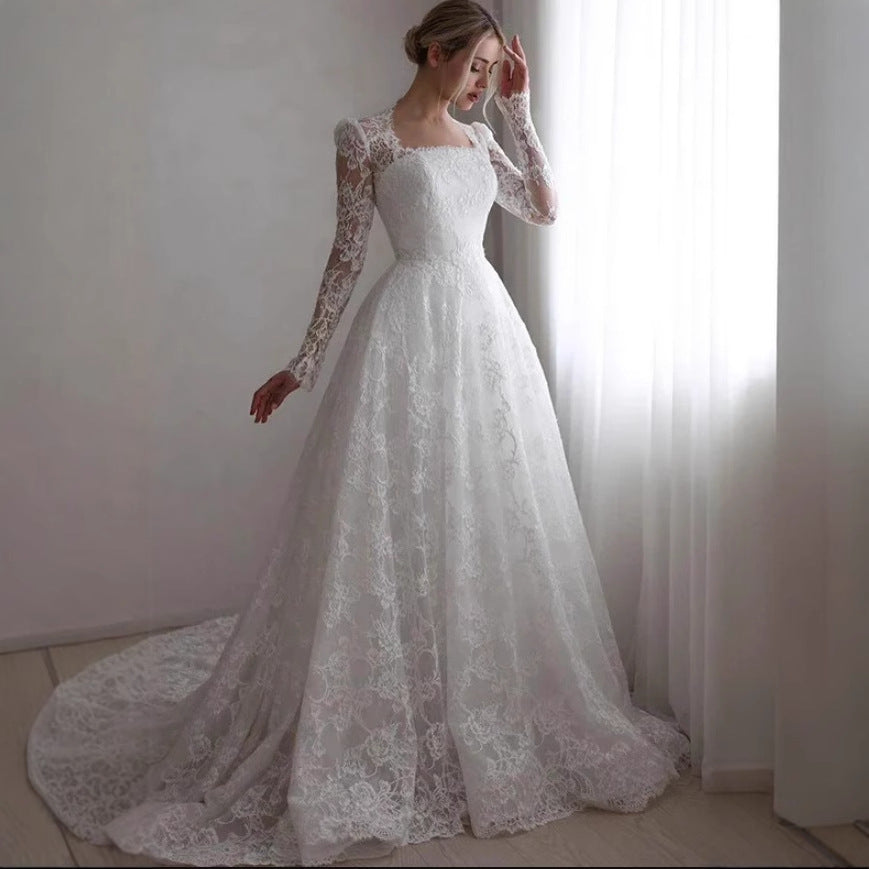 Embroidered Long Sleeve Wedding Dress for Elegant Brides - Florence Luxe
