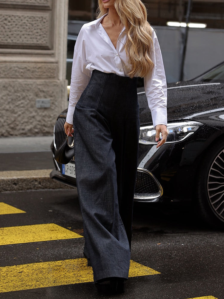 Elegant High-waist Wide-leg Jeans - Florence Luxe