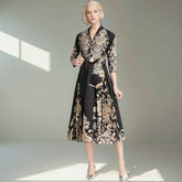 Court Vintage Printing Wide Hem Long Sleeve Dress - Perfect Vintage Long Sleeve Dress for Your Wardrobe