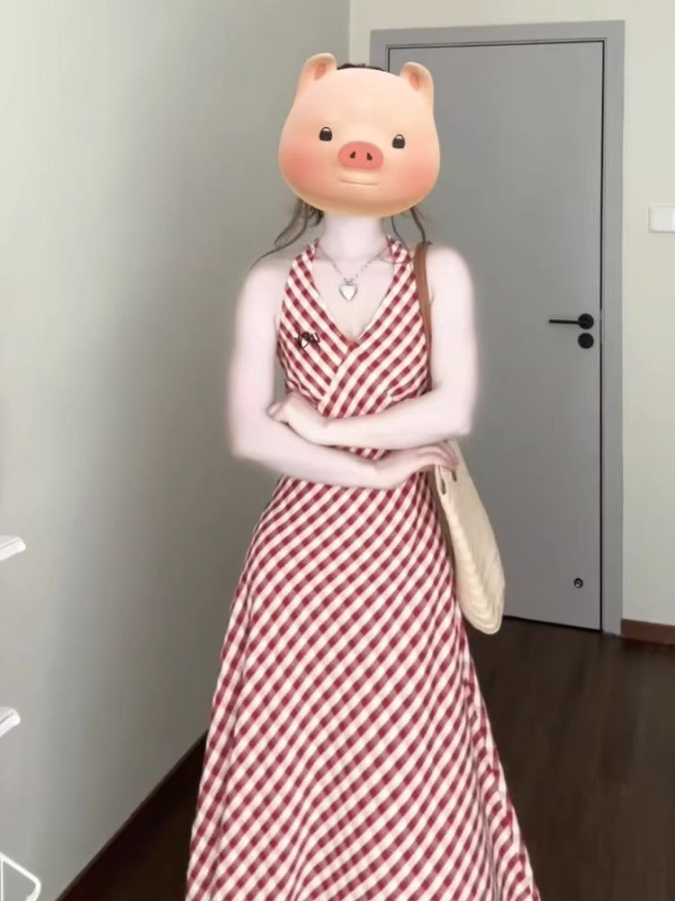 Retro Plaid Slimming Dress with Elegant Design - Florence Luxe