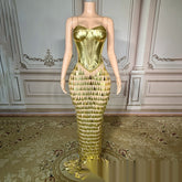 Golden Mermaid Formal Dress with Bright Surface Bandage Design and Slimming Waist - Florence Luxe
