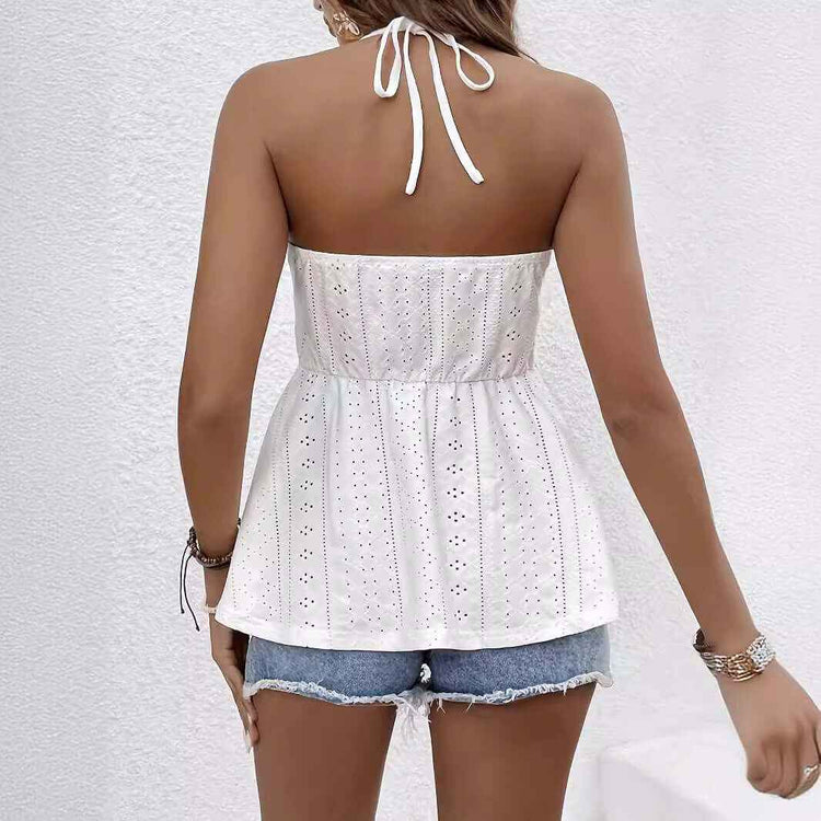 Elegant Pure Color Halter Lace Slim Fit Slimming Top Women