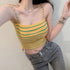 Korean Style Short Western Style Slim Fit Striped Bottoming Shirt in yellow and green stripes, perfect for casual fashion.