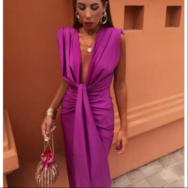 Solid Color Lace High Waist Dress for an Elegant V-neck Style - Florence Luxe