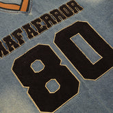 National Tide Five-pointed Star Letter Flocking Embroidered V-neck Denim Hoodie - Denim Hoodie with Star Embroidery - Florence Luxe