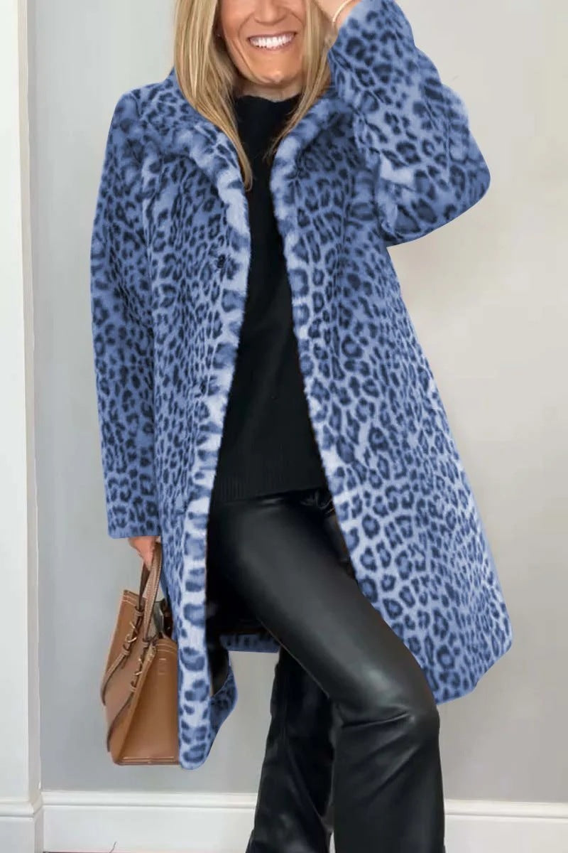 Fall Winter Leopard Print Mid-Length Coat for Cozy Style - Florence Luxe