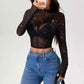 Stand-up Collar Long-sleeved Mesh Decorative T-shirt Top
