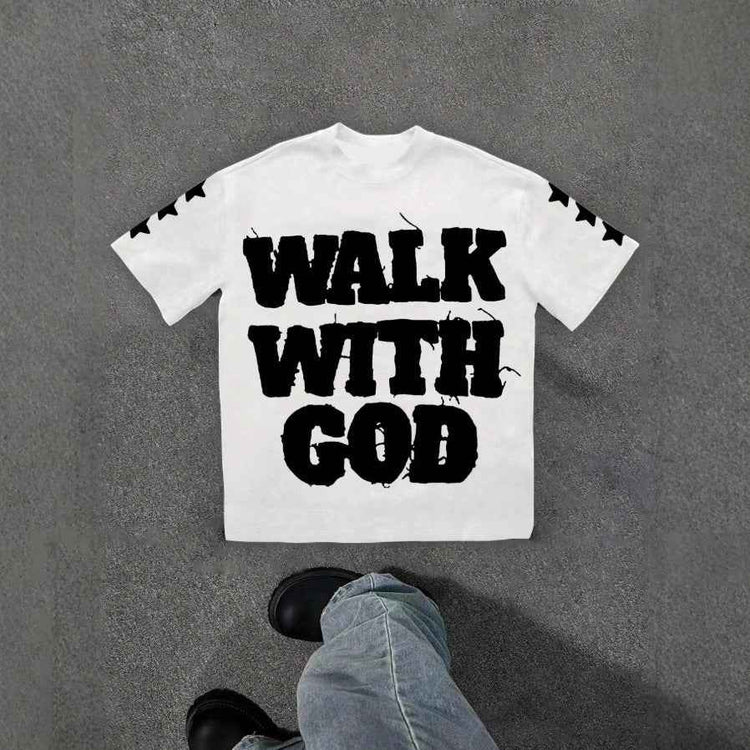 Personality Street Hip Hop Style Letter Pattern T-shirt Retro - Trendy Hip Hop Letter Pattern T-shirt