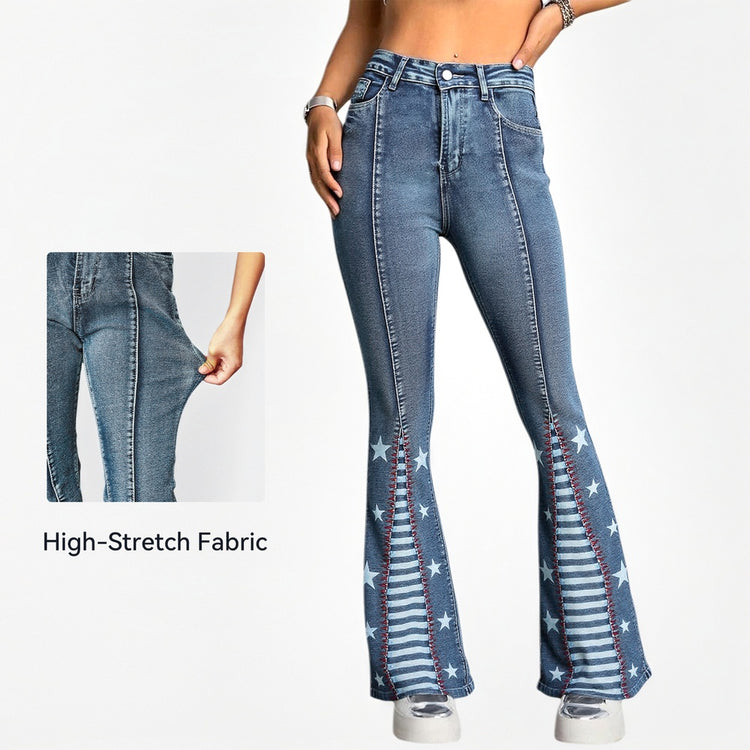 Vintage Star Pattern Jeans Forbidden Platform - Florence Luxe