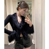 Pure Desire V-neck Sweater with Stitching Bell Sleeves - Slimming and Simple Design - Florence Luxe