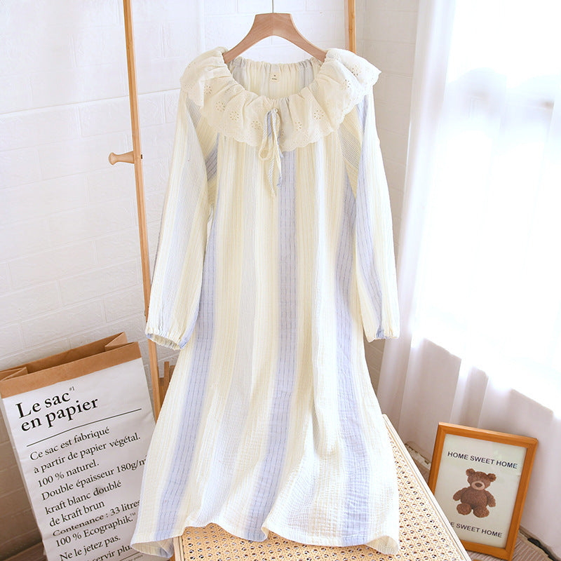 Contrast-color Doll Collar Long-sleeved Trousers Homewear Suit.