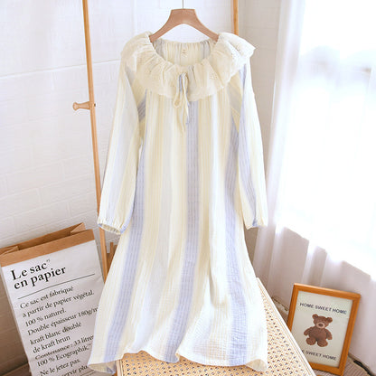 Contrast-color Doll Collar Long-sleeved Trousers Homewear Suit.