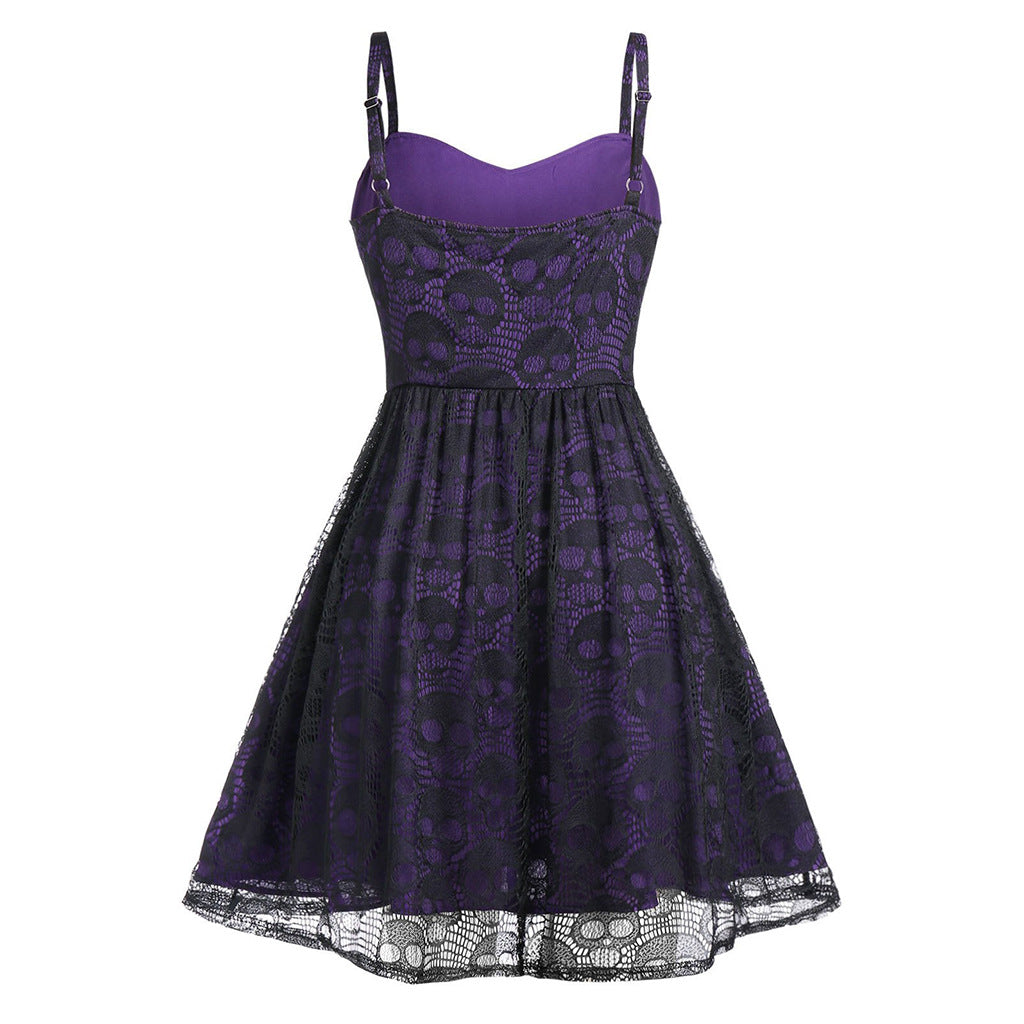 Skull Strap Dress Halloween Lace-up - Florence Luxe