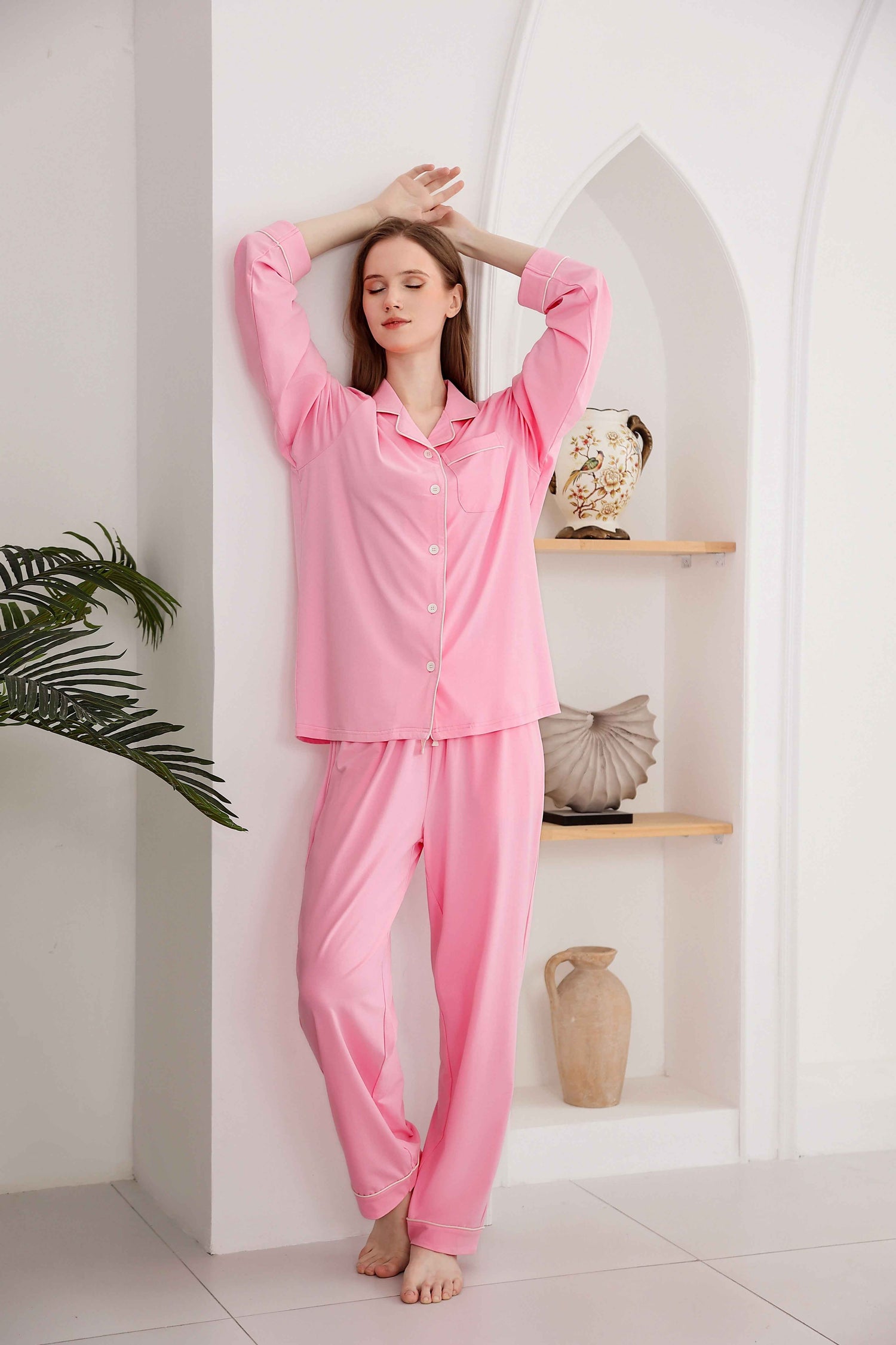 RONGTAI Womens Cotton Pajama Sets Comfy Fall Winter Long Sleeve Sleepwear 2 Pcs PJs Nightwear S-XXL