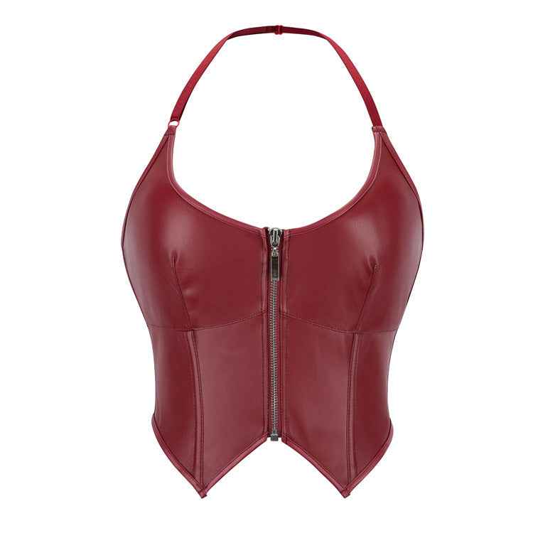 Leather Halter Zipper Women&