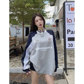 Patchwork Color Sweater with Three Bars Round Neck Design