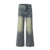Retro Washed-Out Jeans with Deconstructed Stitching Design - Loose All-Match Style