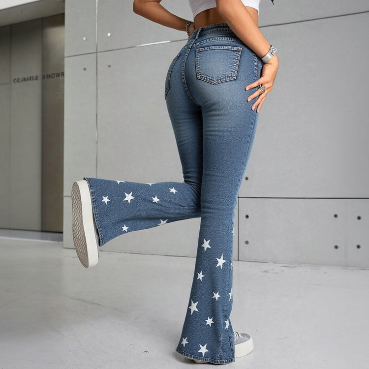Vintage Star Pattern Jeans Forbidden Platform - Florence Luxe