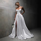 White Satin Bandage Wedding Dress with Slit Pocket