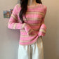Striped Round Neck Pullover Sweater For Women - Florence Luxe