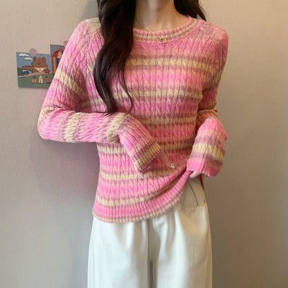 Striped Round Neck Pullover Sweater For Women - Florence Luxe